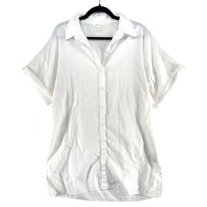 H&M White Linen Blend Oversized Tunic Shirt M Lagenlook Minimalist Quiet Luxury